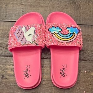 Lola And The Boys - Girls' Glitter Unicorn & Rainbow Slide Sandals